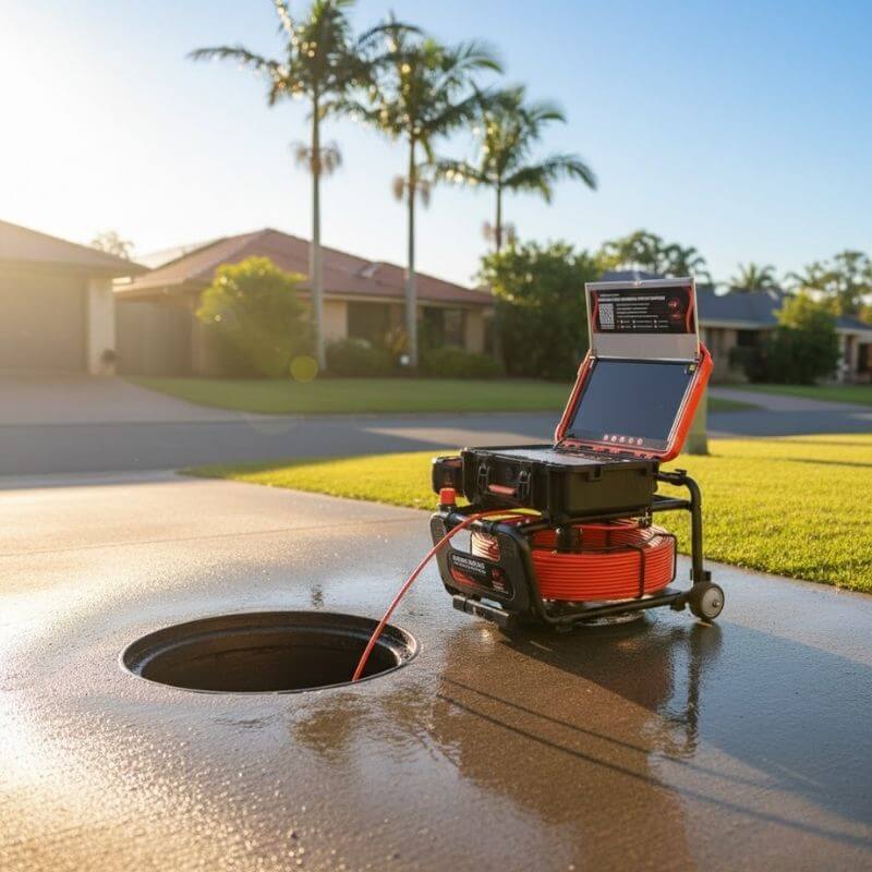 Razorback Drain Camera during a drain inspection on a suburban street.