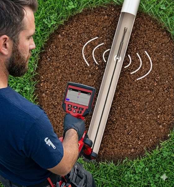 A Plumber Searching Pipe Using A Milwaukee Pipeline Locator