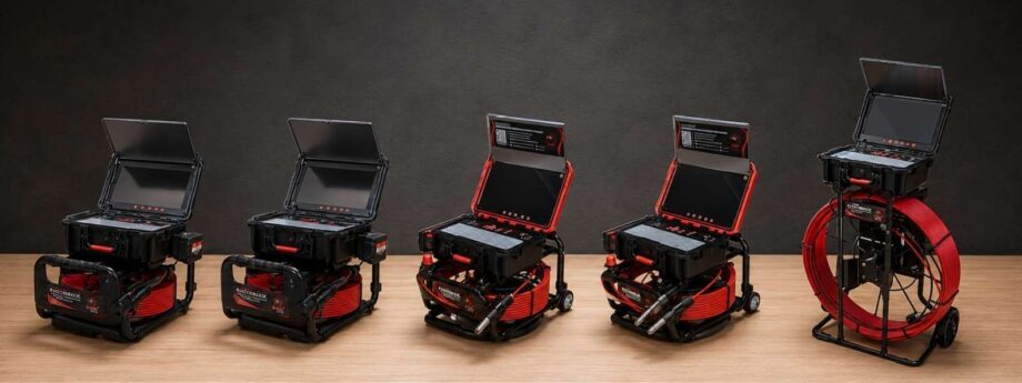 The Razorback Drain Cameras are laid out on the table
